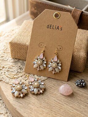 dELiA's Geometric Cluster Stone Drop Earrings – 1.5” Boho Dangle – NWT